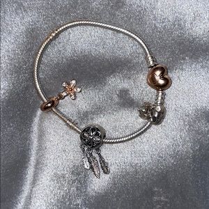 Pandora SS Bracelet with Pandora Rose Heart Clasp